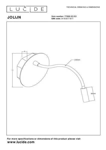 Lucide JOLIJN - wiederaufladbare Bettlampe / Wandleuchte - Akku/Batterie - Ø 11 cm - LED - 1x2W 3000K - Magnetisch - Mattes Gold / Messing - technisch